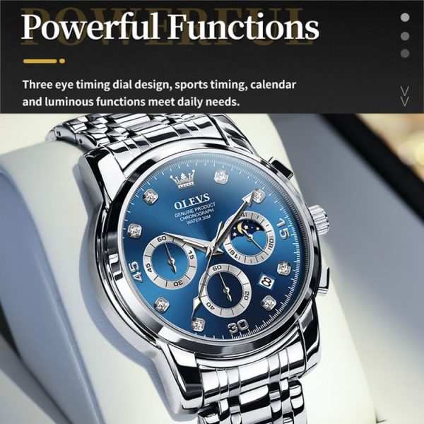 OLEVS 2889 Men Multifunctional Luminous Waterproof Quartz Watch (Blue) - Image 6