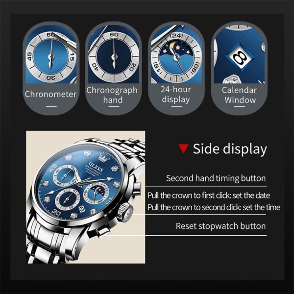 OLEVS 2889 Men Multifunctional Luminous Waterproof Quartz Watch (Blue) - Image 7