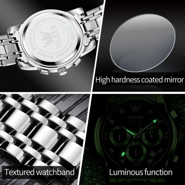 OLEVS 2889 Men Multifunctional Luminous Waterproof Quartz Watch (Blue) - Image 9