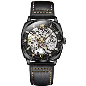 OLEVS 6651 Men Luminous Waterproof Hollow Mechanical Watch (Black)