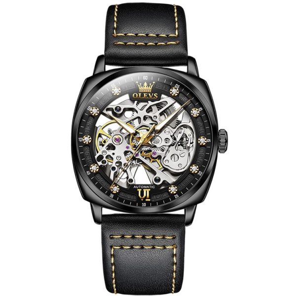 OLEVS 6651 Men Luminous Waterproof Hollow Mechanical Watch (Black)