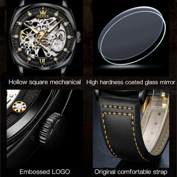 OLEVS 6651 Men Luminous Waterproof Hollow Mechanical Watch (Black) - Image 10