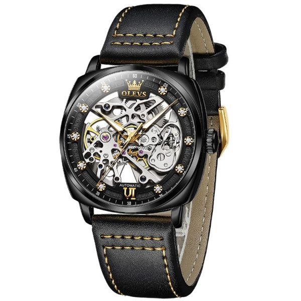 OLEVS 6651 Men Luminous Waterproof Hollow Mechanical Watch (Black) - Image 2