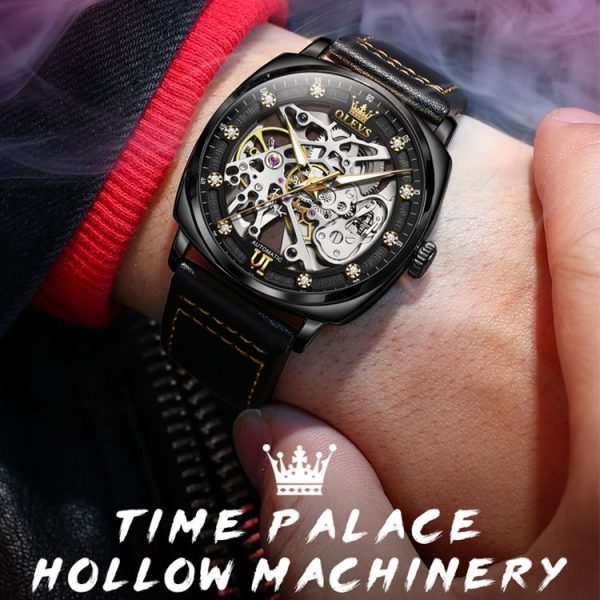 OLEVS 6651 Men Luminous Waterproof Hollow Mechanical Watch (Black) - Image 3
