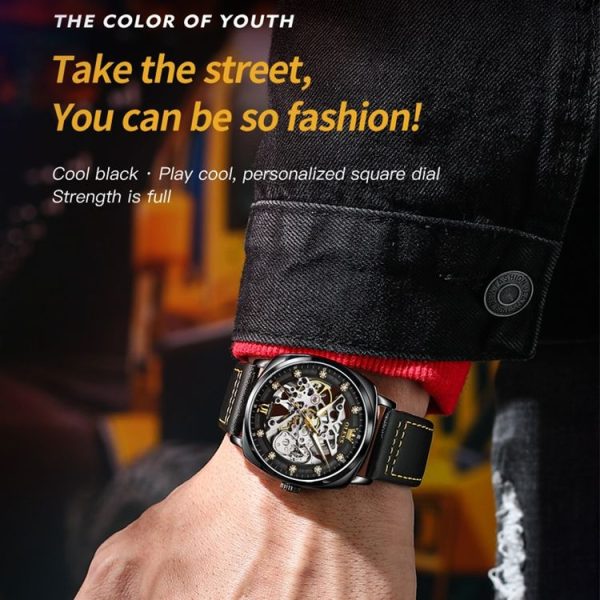 OLEVS 6651 Men Luminous Waterproof Hollow Mechanical Watch (Black) - Image 5