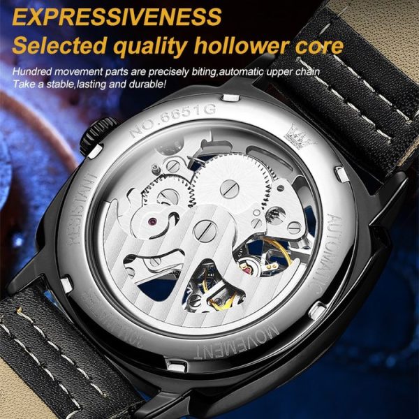 OLEVS 6651 Men Luminous Waterproof Hollow Mechanical Watch (Black) - Image 6