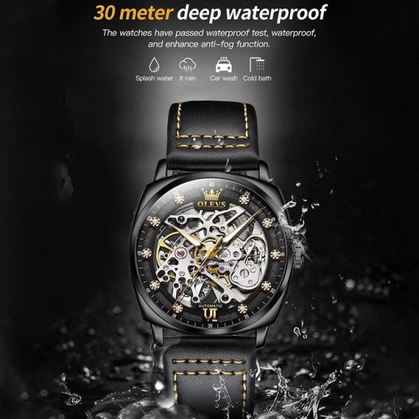 OLEVS 6651 Men Luminous Waterproof Hollow Mechanical Watch (Black) - Image 7