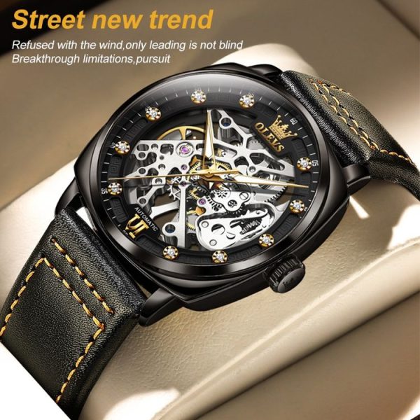 OLEVS 6651 Men Luminous Waterproof Hollow Mechanical Watch (Black) - Image 9