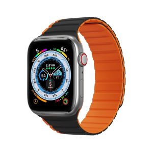 DUX DUCIS Magnetic Silicone Watch Band For Apple Watch 8 41mm (Black Orange)