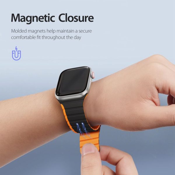 DUX DUCIS Magnetic Silicone Watch Band For Apple Watch 8 41mm (Black Orange) - Image 2