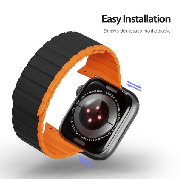DUX DUCIS Magnetic Silicone Watch Band For Apple Watch 8 41mm (Black Orange) - Image 6