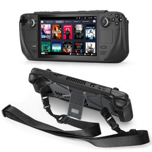 Steam Deck Shockproof Game Console Case with Holder & Shoulder Strap (Black)