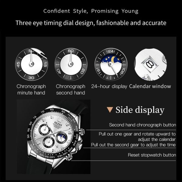 OLEVS 2875 Men Multifunctional Sports Chronograph Waterproof Quartz Watch (White) - Image 11