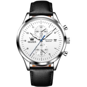 OLEVS 2880 Men Multifunctional Business Waterproof Leather Strap Quartz Watch (White)