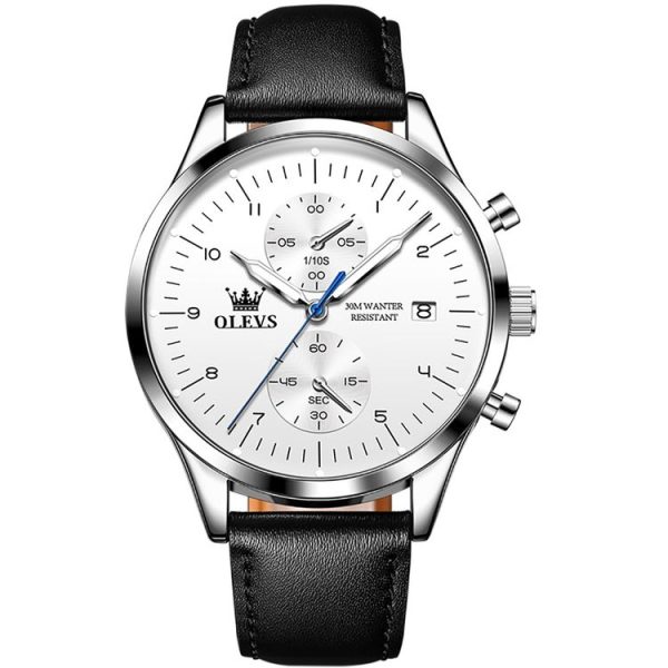 OLEVS 2880 Men Multifunctional Business Waterproof Leather Strap Quartz Watch (White)