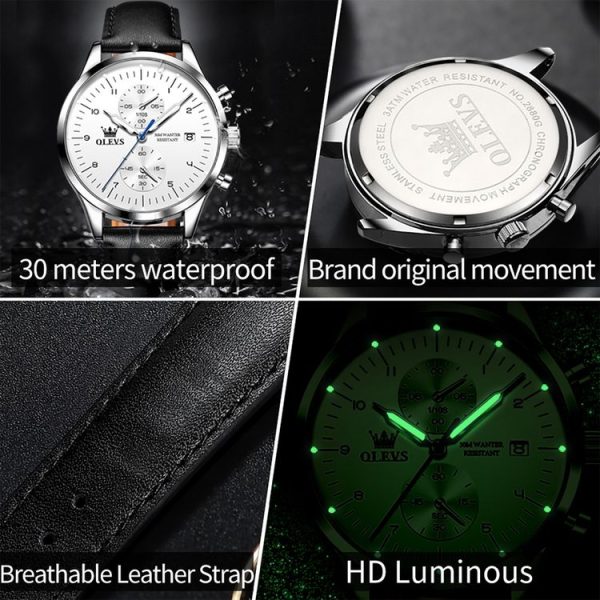 OLEVS 2880 Men Multifunctional Business Waterproof Leather Strap Quartz Watch (White) - Image 11