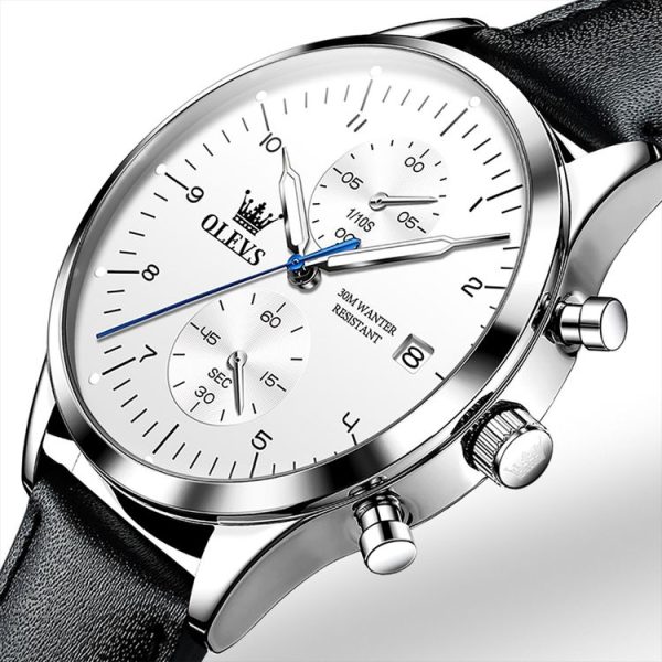 OLEVS 2880 Men Multifunctional Business Waterproof Leather Strap Quartz Watch (White) - Image 2