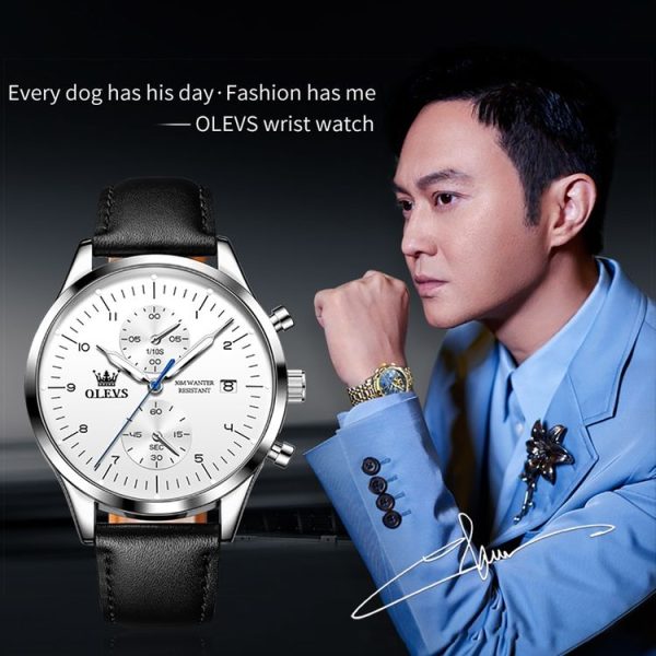 OLEVS 2880 Men Multifunctional Business Waterproof Leather Strap Quartz Watch (White) - Image 3