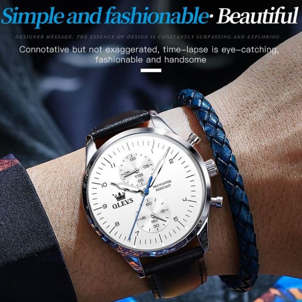 OLEVS 2880 Men Multifunctional Business Waterproof Leather Strap Quartz Watch (White) - Image 4