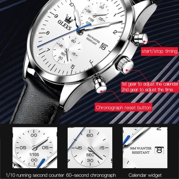 OLEVS 2880 Men Multifunctional Business Waterproof Leather Strap Quartz Watch (White) - Image 9
