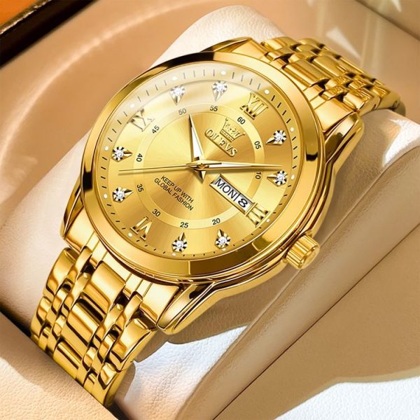 OLEVS 5513 Men Business Luminous Waterproof Quartz Watch (Gold) - Image 2