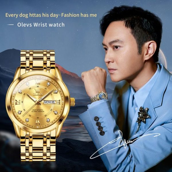 OLEVS 5513 Men Business Luminous Waterproof Quartz Watch (Gold) - Image 3