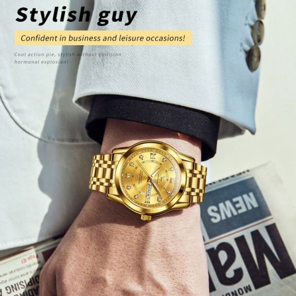 OLEVS 5513 Men Business Luminous Waterproof Quartz Watch (Gold) - Image 6