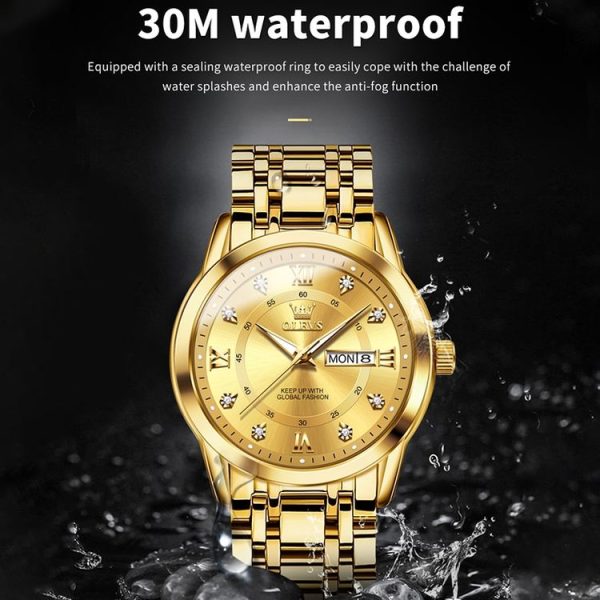 OLEVS 5513 Men Business Luminous Waterproof Quartz Watch (Gold) - Image 7
