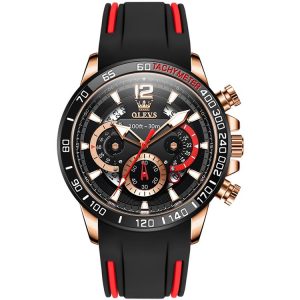 OLEVS 9936 Men Multifunctional Sports Waterproof Quartz Watch (Black + Rose Gold)