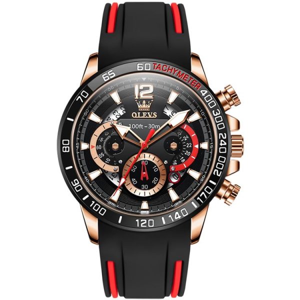 OLEVS 9936 Men Multifunctional Sports Waterproof Quartz Watch (Black + Rose Gold)
