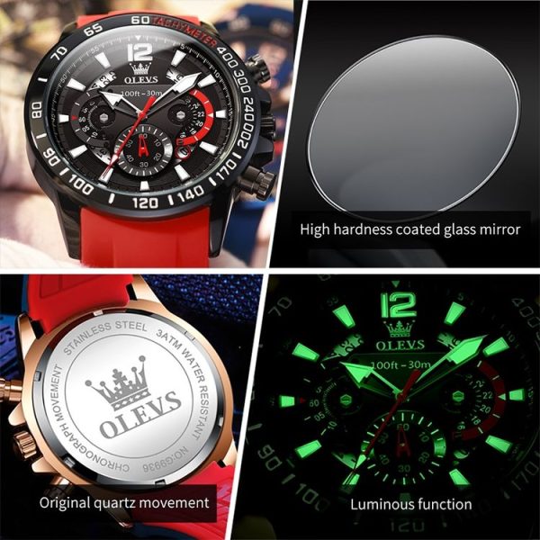 OLEVS 9936 Men Multifunctional Sports Waterproof Quartz Watch (Black + Rose Gold) - Image 12