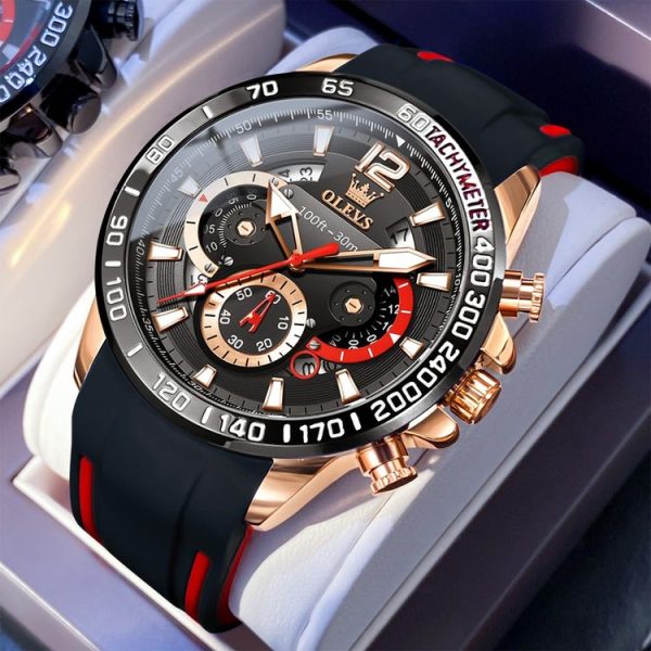 OLEVS 9936 Men Multifunctional Sports Waterproof Quartz Watch (Black + Rose Gold) - Image 2