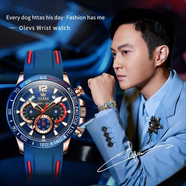 OLEVS 9936 Men Multifunctional Sports Waterproof Quartz Watch (Black + Rose Gold) - Image 3