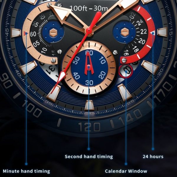 OLEVS 9936 Men Multifunctional Sports Waterproof Quartz Watch (Black + Rose Gold) - Image 6