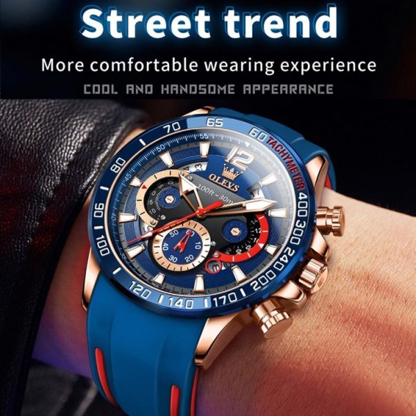 OLEVS 9936 Men Multifunctional Sports Waterproof Quartz Watch (Black + Rose Gold) - Image 7