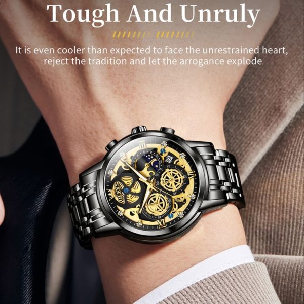 OLEVS 9947 Men Multifunctional Hollow Waterproof Quartz Watch (Black) - Image 5