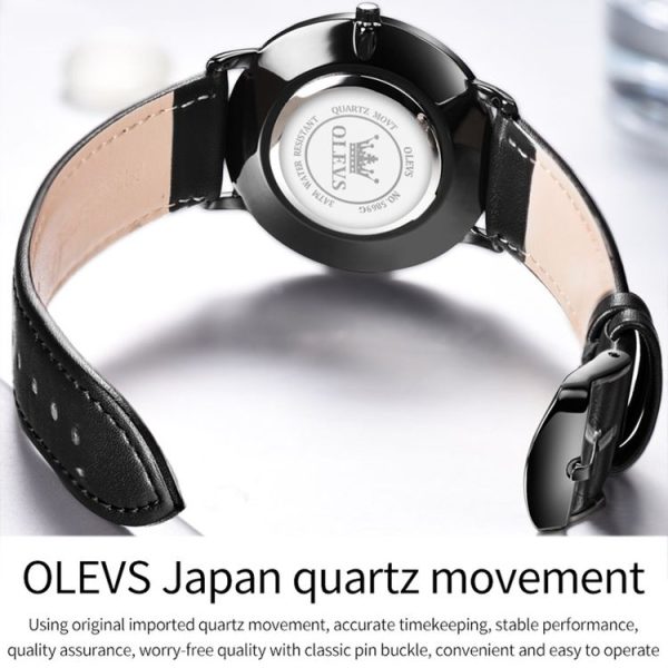 OLEVS 5869 Men Business Waterproof Genuine Leather Strap Quartz Watch (Blue + Dark Brown) - Image 6