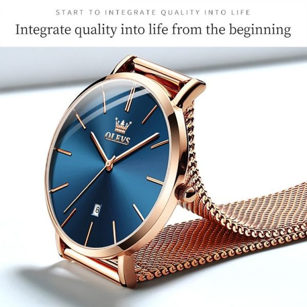 OLEVS 5869 Ladies Business Waterproof Steel Strap Quartz Watch (Blue + Rose Gold) - Image 7