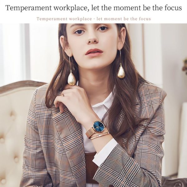 OLEVS 5869 Ladies Business Waterproof Steel Strap Quartz Watch (Blue + Rose Gold) - Image 9