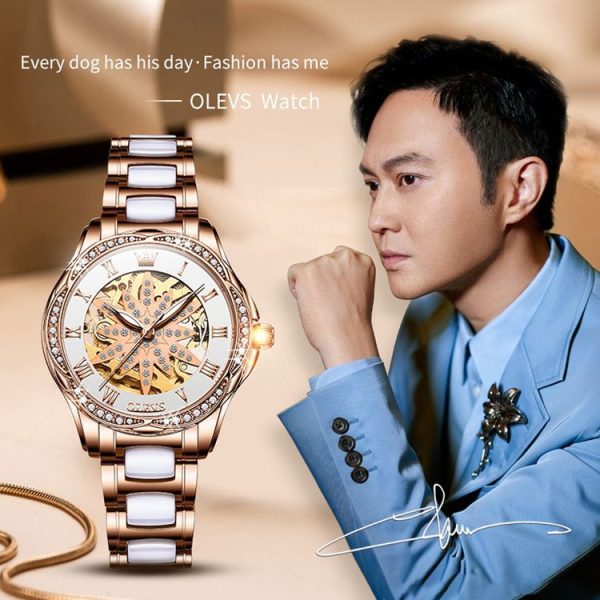 OLEVS 6681 Women Multifunctional Hollow Waterproof Mechanical Watch (White Surface Ceramic Belt) - Image 3