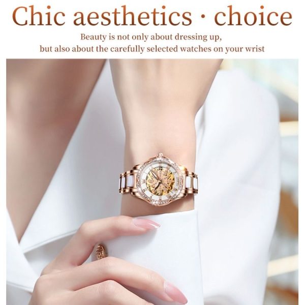 OLEVS 6681 Women Multifunctional Hollow Waterproof Mechanical Watch (White Surface Ceramic Belt) - Image 5