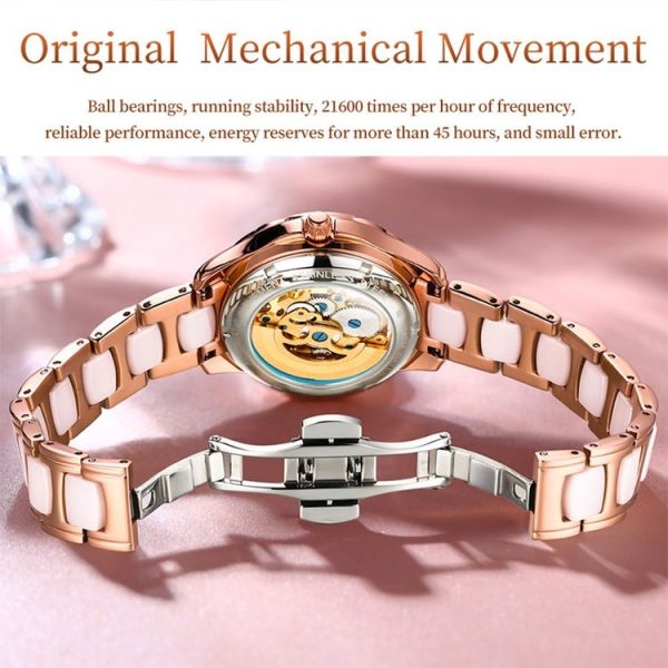 OLEVS 6681 Women Multifunctional Hollow Waterproof Mechanical Watch (White Surface Ceramic Belt) - Image 6