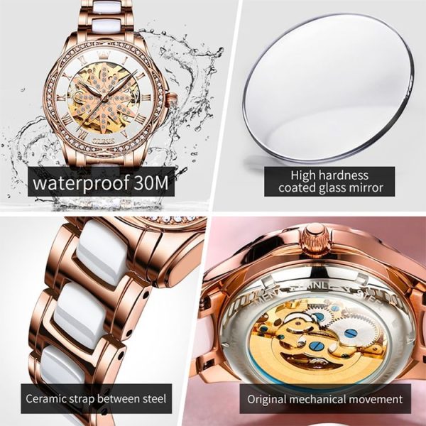 OLEVS 6681 Women Multifunctional Hollow Waterproof Mechanical Watch (White Surface Ceramic Belt) - Image 7