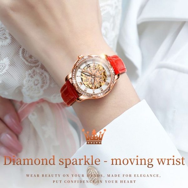 OLEVS 6681 Women Multifunctional Hollow Waterproof Mechanical Watch (White Surface Red Belt) - Image 4