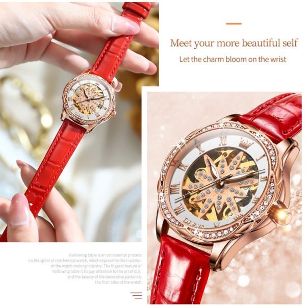 OLEVS 6681 Women Multifunctional Hollow Waterproof Mechanical Watch (White Surface Red Belt) - Image 6