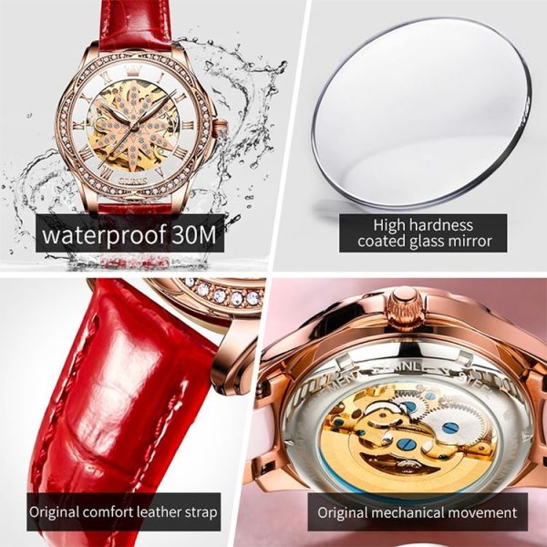 OLEVS 6681 Women Multifunctional Hollow Waterproof Mechanical Watch (White Surface Red Belt) - Image 7