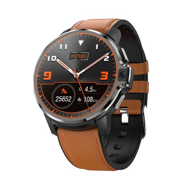 LEMFO LEMP 1.6 inch IPS Round Screen 4G Smart Watch Android 9.1, Specification: 4GB+64GB (Brown Leather)
