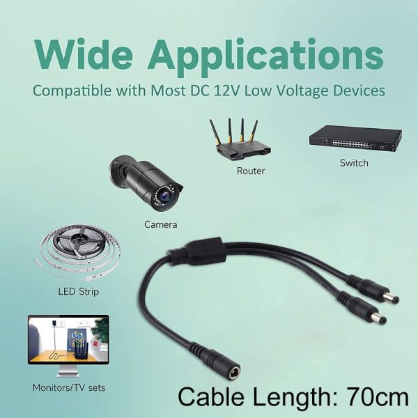 5.5 x 2.1mm 1 to 2 Female to Male Plug DC Power Splitter Adapter Power Cable, Cable Length: 70cm (Black) - Image 6