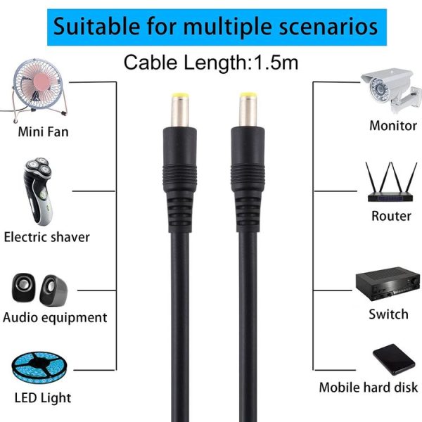 DC Power Plug 5.5 x 2.5mm Male to Male Adapter Connector Cable, Cable Length: 1.5m (Black) - Image 6