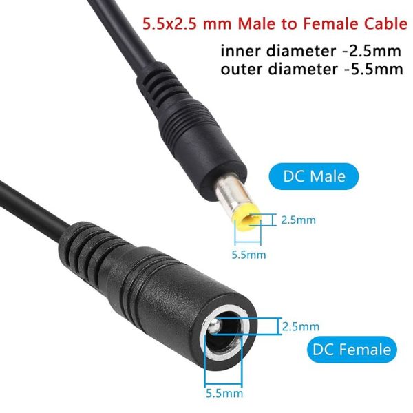 8A 5.5 x 2.5mm Female to Male DC Power Extension Cable, Cable Length: 1m (Black) - Image 5